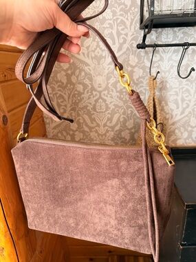 Brown faux suede shoulder Bag w/ CROSSBODY strap